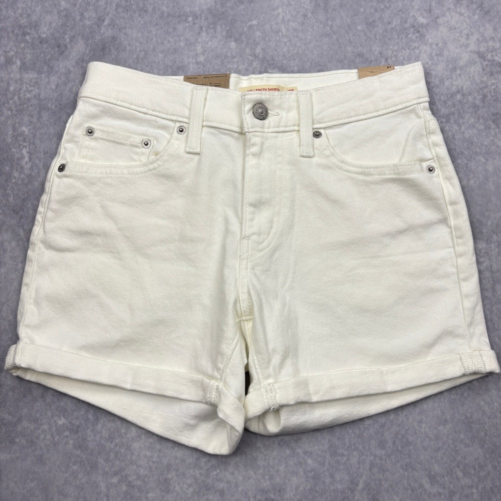 Levis Shorts Womens 27 White Mid Length Cuffed Stretch Denim NWT 29965-0129 W27